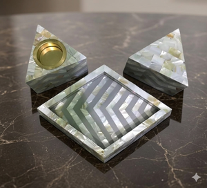 Mother of Pearl Bone Inlay Tray Set Box Burner <b>Incense</b> Bakhoor Mubkhar Colour <b>Aromatherapy</b> <b>Diffuser</b> <b>Holder</b> Set Handmade Indian - Product Image 1