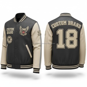 Veste universitaire personnalisée pour homme en PU noir et beige avec logo d'aigle brodé, numéro 18 sur le devant et le dos, tenue décontractée pour l'automne - Product Image 1