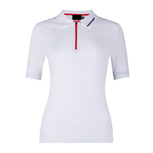 Polo Blanco de Manga Corta para Mujer con Cierre Rojo y Ribete Azul, Tejido Transpirable, Estilo Casual - Product Image 5