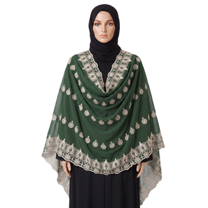 Châle en voile de coton pour femme, motif tournesol et marguerite brodé, bordure à volants, léger, respirant, doux, écharpe enveloppante, vente en gros, OEM ODM - Product Image 1