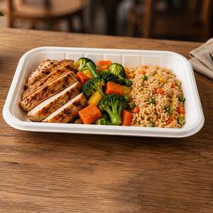 Bandeja Rectangular Desechable de Bagazo Blanca para Servir Alimentos, Ecológica, Duradera, Antiderrames, para Llevar Comida - Product Image 6