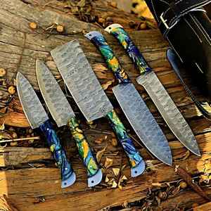 Ensemble de couteaux de chef en acier Damas forgé à la main, de qualité supérieure, sur mesure, de qualité industrielle, OEM, pour la survie, avec étui en cuir - Product Image 4