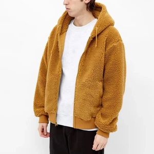 Sweat-shirt zippé à capuche en polaire oversize pour homme, couleur unie, veste décontractée d'hiver, coupe régulière, en polyester tricoté anti-boulochage - Product Image 6