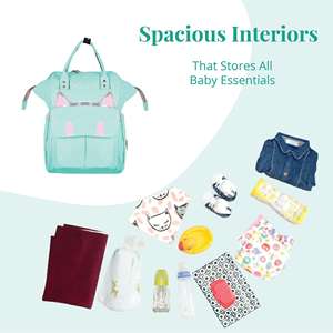 กระเป๋าเป้สะพายหลังลายจุดสำหรับคุณแม่กระเป๋าสไตล์แมวสีเขียวน้ำทะเล - Product Image 4