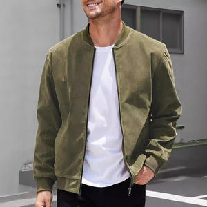 Autumn Suede Solid Color <b>Men's</b> Stand Collar Zipper Jacket Casual Retro Long-Sleeved Raised Rubber Print <b>Cardigan</b> for <b>Men</b> - Product Image 5