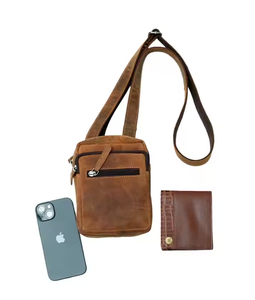 Sac à bandoulière en cuir pour homme de qualité supérieure, sac de voyage compact à bandoulière avec sangle réglable, multi-poches, petit sac de transport - Product Image 4