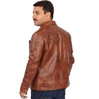 Veste de moto en cuir véritable marron pour homme, col rabattable, fermeture éclair, style décontracté, imperméable, réversible, pour l'hiver