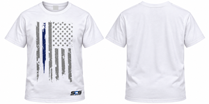 Custom <b>Men's</b> <b>White</b> American Flag Thin Blue Line Graphic Cotton <b>T</b> <b>Shirt</b> Distressed Print Streetwear - Product Image 2