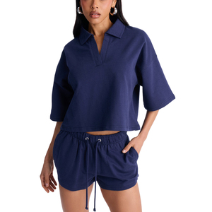Women's Relaxed Fit Button Down Shirt and Above Knee Shorts Set Custom Clothing Manufacturer Wholesale - Product Image 1