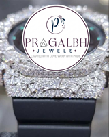 Pragalbh Jewels Luxus-Diamantuhr mit Pavé-Verzierung, Maßgefertigter Kreuzlünette, Edelstahl-Gummiarmband, Quarz-Analog-Herrenuhr