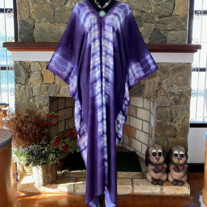 Robe Kaftan en Rayonne Tie-Dye Shibori Grande Taille Longueur Maxi Coupe Ample et Fluide pour Femme - Product Image 1