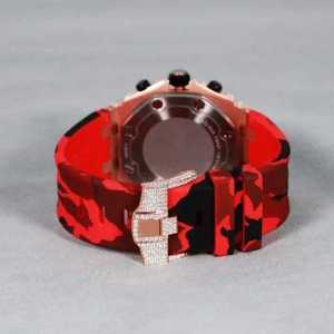 Montre chronographe en diamant moissanite 44 mm, mécanique, luxe, hip-hop, avec un look unique, montre en diamant avec bracelet en caoutchouc rouge - Product Image 6