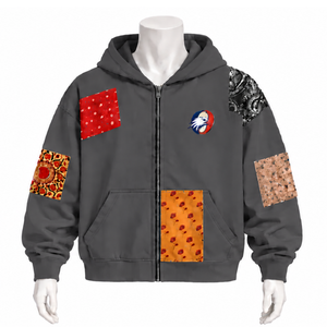 Charcoal <b>Tapestry</b> Patchwork Zip Up Hoodie Oversized Printed Patch Full Zipper Hooded Sweatshirt Casual Streetwear Jacket Men - Product Image 1