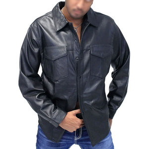Cheap Price Customized Men Genuine Leather Vintage <b>Shirt</b> <b>Half</b> Sleeves Horn <b>Button</b> Best Selling Hot Sale New Style for Sale - Product Image 1
