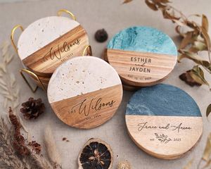 Juego de posavasos de madera natural con efecto mármol, tapetes de protección duraderos para el hogar, bar, salón, cafetería y restaurante - Product Image 5
