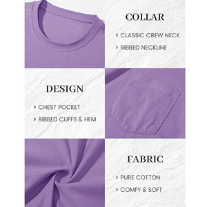 T-shirt pour homme à manches courtes, coupe ajustée, col rond, en coton pur, avec poche poitrine, tricoté, couleur unie, décontracté - Product Image 6
