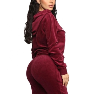 Sweat-shirt à capuche et fermeture éclair pour femmes, ensemble, en velours chaud, noir uni, pantalon de yoga, vente en gros, 2020 - Product Image 1