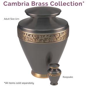 Urna Funeraria de Latón Cambria LU Estilo Americano, Capacidad de 200 Pulgadas Cúbicas, Acabado Gris Pizarra Digno, Banda Dorada Grabada a Mano, 1 Año de Garantía - Product Image 2