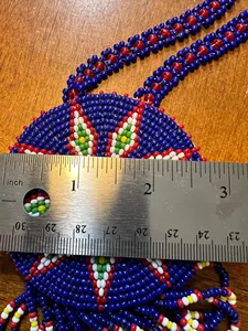 Collier médaillon étoile perlé fait main Tohono O’odham, design élégant, bleu + rouge, 16 pouces, idéal pour mariage, anniversaire - Meilleure vente - Product Image 6