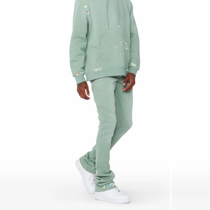 Ensemble sweat à capuche et jogging brodé pour homme, en coton vert clair, coupe classique, collection printemps, produit de haute qualité - Product Image 4