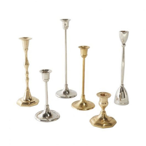 Silver & Gold <b>Brass</b> Taper Candle Holder Set Of 6 Elegant Metal <b>Candlestick</b> Stand For Wedding Dining Table Centerpieces Decor - Product Image 1