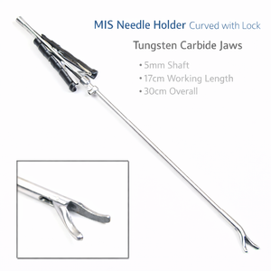 Portaagujas MIS Curvo con Bloqueo, Mordazas de Carburo de Tungsteno, Eje de 5 mm, Longitud de Trabajo de 17 cm, Longitud Total de 30 cm – ZETOMEDPRO - Product Image 5