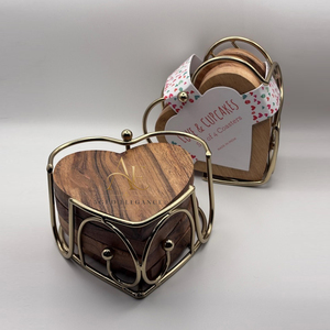 Juego de Posavasos de Madera Hechos a Mano con Forma de Corazón y Soporte de Metal, Posavasos Románticos para Bebidas, Decoración de Mesa para el Hogar, Artículo Artesanal Único - Product Image 1