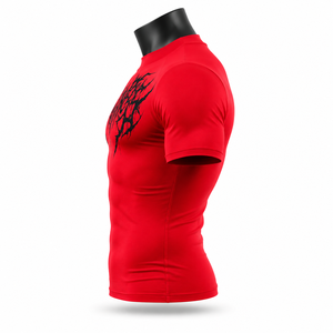 Camiseta Deportiva de Compresión de Manga Corta para Hombre, Color Rojo, con Estampado Frontal Negro, de Secado Rápido - Product Image 4