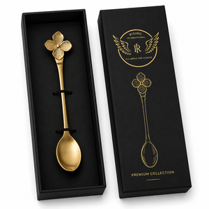 Cuchara Dorada con Diseño Floral, Cuchara de Acero Inoxidable Premium para Café y Té, Caja de Regalo de Lujo, Cubertería Elegante - Product Image 1
