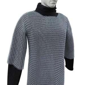 Camisa de malla de aluminio medieval con capucha de coif, armadura de hauber de anillos entrelazados para uso adulto, cosplay, recreación histórica, armadura histórica - Product Image 4