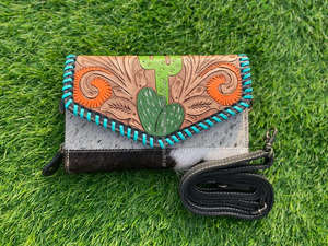 มาใหม่มือเครื่องมือแกะสลักกระเป๋าสตางค์หนังคลัทช์เคสโทรศัพท์หนัง Cowhide สไตล์สีเทอร์ควอยซ์กระเป๋าสตางค์สําหรับผู้หญิง - Product Image 4