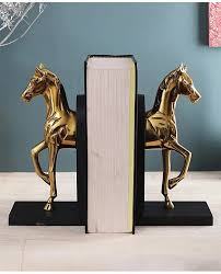 Golden Horse Bookends Decorative Metal Book Holder for Office <b>Desk</b> <b>Bookshelf</b> and Home Interior Decoration - Product Image 5