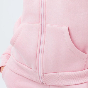 Women <b>Pink</b> Hooded <b>Tracksuit</b> Full Zipper Solid Color Casual Sweatshirt Pants Set Breathable Cotton Autumn Wear - Product Image 5