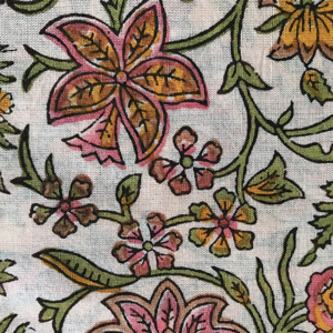 ผ้าฝ้ายพิมพ์ลายด้วยมือ สีขาวงาช้าง พื้นหลังสีขาวงาช้าง ลายดอกไม้หลากสี |   งานพิมพ์ลายแบบดั้งเดิมของอินเดียสไตล์กัลัมคารี - Product Image 2