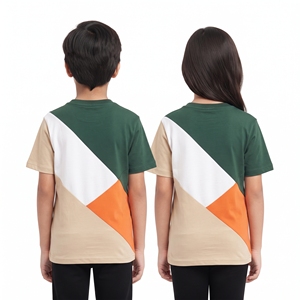 T-shirts décontractés unisexe pour enfants, col rond, manches courtes, quatre couleurs, avec empiècements contrastants, vente en gros, personnalisables - Product Image 6