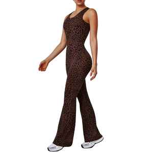 Custom <b>Women</b> Leopard Print Sleeveless Jumpsuit Zipper Scoop Neck Bodycon Flare Pants <b>Romper</b> Casual Summer Slim Fit - Product Image 5