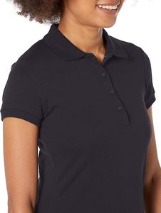 Polo à manches courtes pour femme, couleur unie, coupe classique, 100% coton piqué, style décontracté, bleu - Product Image 3