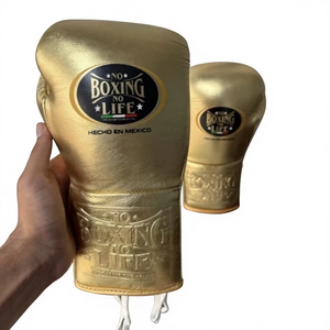No Boxing No Life Gold PU Leather Boxing Gloves Laced-Up Full Finger Training Gear for Adults - Product Image 6