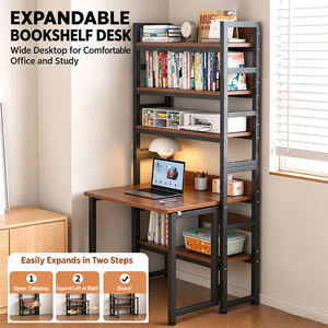 Space-Saving Bookshelf with Foldable <b>Desk</b> Multi-Level Storage Shelves and Organizer for Home Office Study Room and <b>Small</b> Spaces - Product Image 4