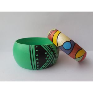 Rustic Artisan Ethnic <b>Indian</b> Wooden Bracelet Hand-Painted <b>Bangles</b> - Product Image 3