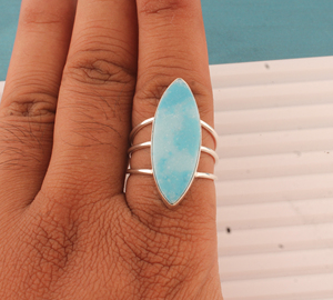 Wholesale Shree Jaipur Silver Larimar Bezel <b>Set</b> Classic Gemstone <b>Ring</b> for Women <b>Men</b> Unisex - Product Image 3