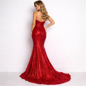 ชุดเดรสยาวสีแดงประดับเลื่อมสำหรับผู้หญิง ชุดเดรสเลื่อมยาวแบบไม่มีแขนสำหรับผู้หญิง ขายส่งชุดเดรสสำหรับงานปาร์ตี้ ราคาประหยัด - Product Image 2