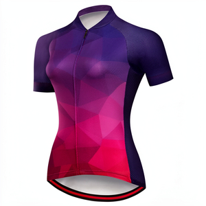 Maillot de Ciclismo para Mujer AL SWANS INTERNATIONAL, Manga Corta, Morado y Rosa, Estampado Geométrico, Transpirable, 240g, Poliéster, Top Deportivo - Product Image 1