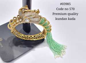 Peacock 03985 Kundan <b>Bangle</b> Gold Plated Zircon Stone <b>Bracelet</b> Pearl Tassel Jewelry for Bridal Wedding Party - Product Image 5