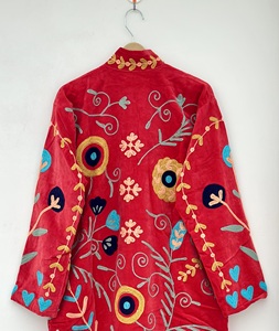 Handmade <b>Velvet</b> Suzani Embroidered Quilted Breathable Eco-Friendly Cotton Lining Long Winter <b>Jacket</b> <b>Women</b> Floral Bohemian Indian - Product Image 6