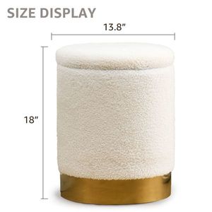 Modern Velvet Teddy <b>Storage</b> Ottoman Multipurpose Footrest <b>Stool</b> with Metal Base Vanity <b>Stool</b> Chair Ottoman for Home Use - Product Image 2