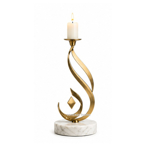 Arabic Calligraphy <b>Brass</b> <b>Candlestick</b> Holder Home Decoration Metal Candle Holder with Wooden Base Durable Design - Product Image 2