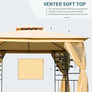 Gazebo Beige 10 X 10 con Tetto a 2 Livelli e Struttura in Acciaio Rivestito con Pareti Laterali in Rete per Decorazioni Esterne in Giardini, Terrazze o Cortili - Product Image 5