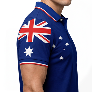 Chemise à manches courtes pour homme Storm Fit, imprimé drapeau australien, tricotée, respirante, séchage rapide, bleue, design sportif décontracté - Product Image 5