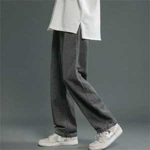 Men's Light Blue Washed Denim Wide Leg <b>Pants</b> Elastic Waist Drawstring Casual Style Cotton Material Breathable <b>Summer</b> Fashion - Product Image 4